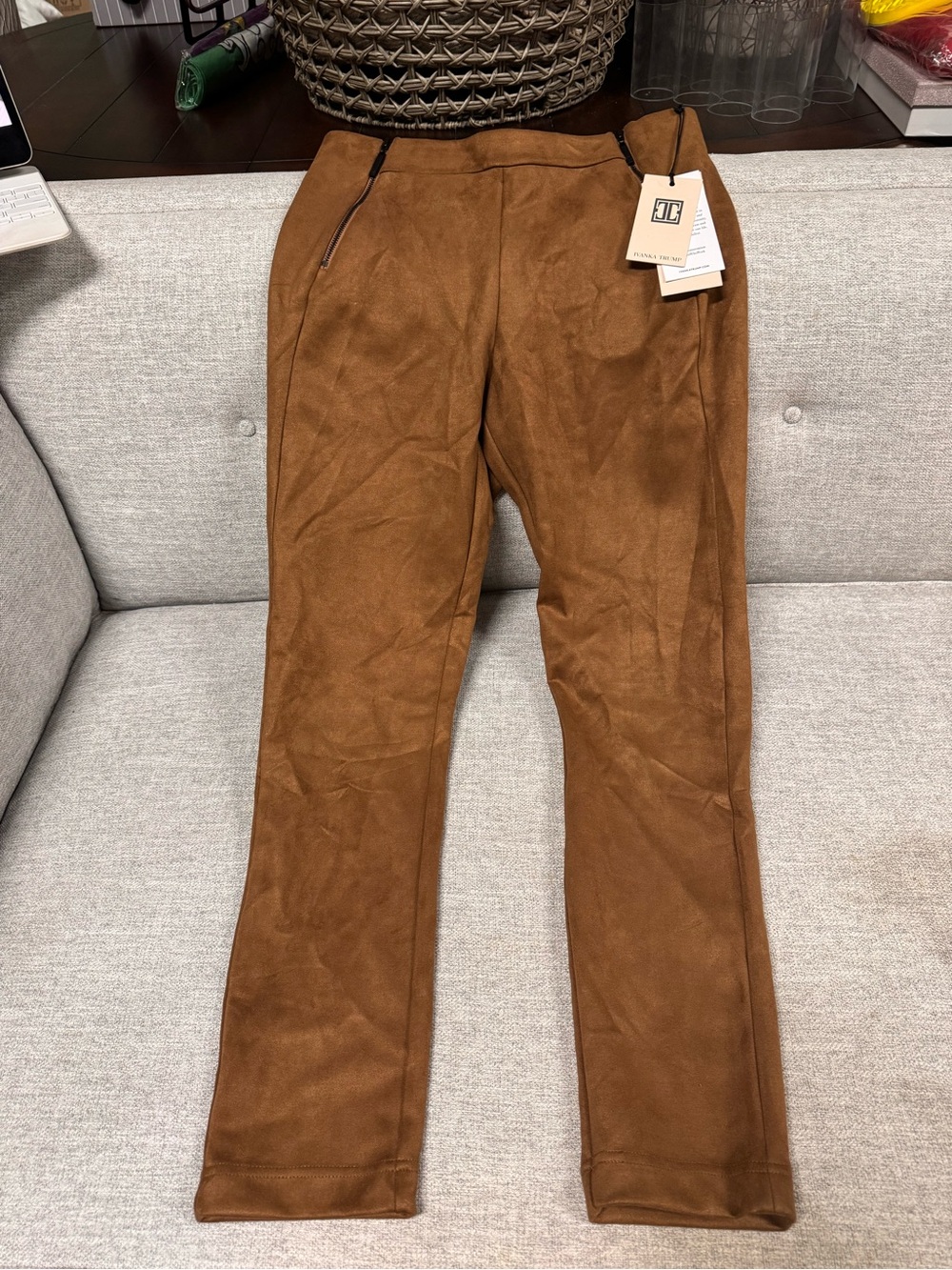 Ivanka Trump Brown Suede-Look Straight Leg Trousers